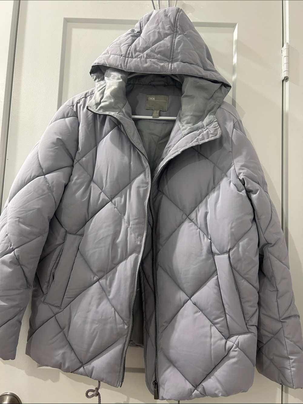 ASOS Light Gray Quilted Hooded Puffer Jacket